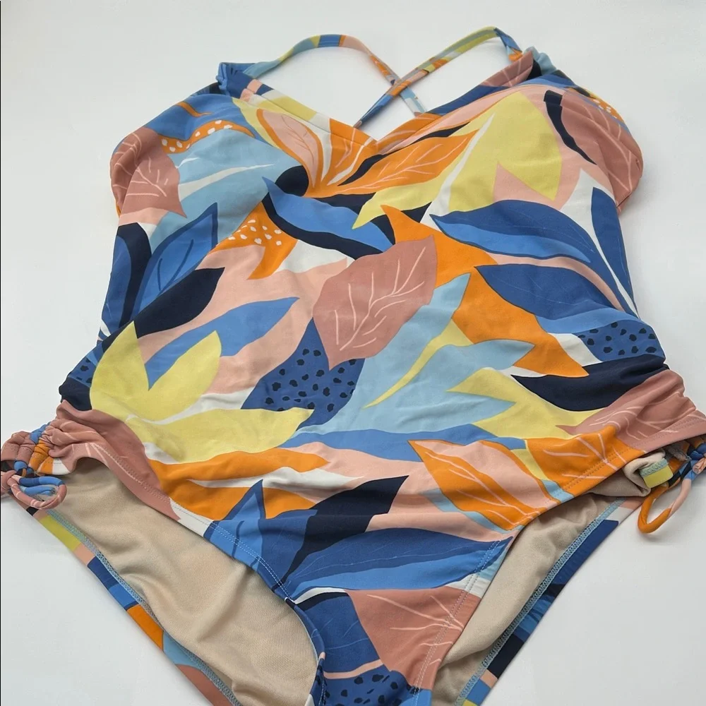 Kona Sol Multicolor Leaf Print One Piece Swimsuit